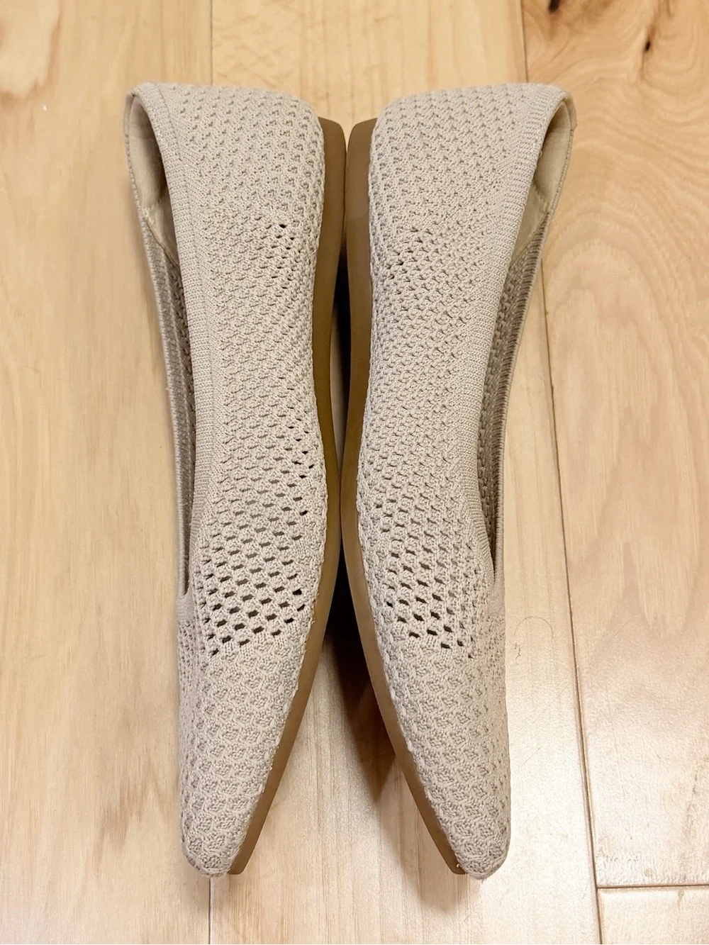 Women's Pointed Knit Ballet Flats in Beige